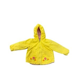 Girls Yellow Jacket Raincoat 3t Floral Embroidered Hooded Spring Easter